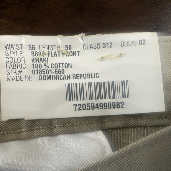 Harbor Bay Mens Khaki Flat Front Pants Size 56x30 Wrinkle Resistant NWT - Picture 5 of 6